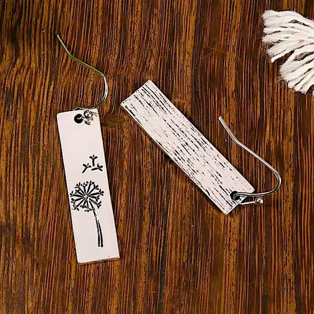 Silver Vintage Dandelion Flower Seed Dangle Dainty Earrings